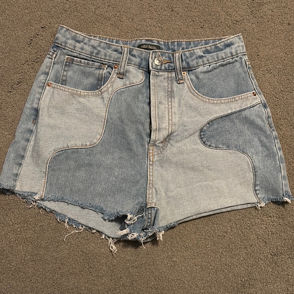 Wild Fable Blue and Gray Jean Shorts Distressed Patchwork